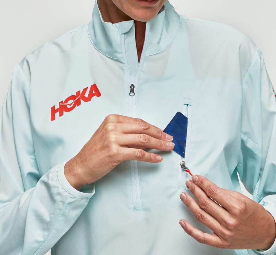 Hoka Australia One One Wind-Resistant - Womens Jackets Blue - XWHPF-7653